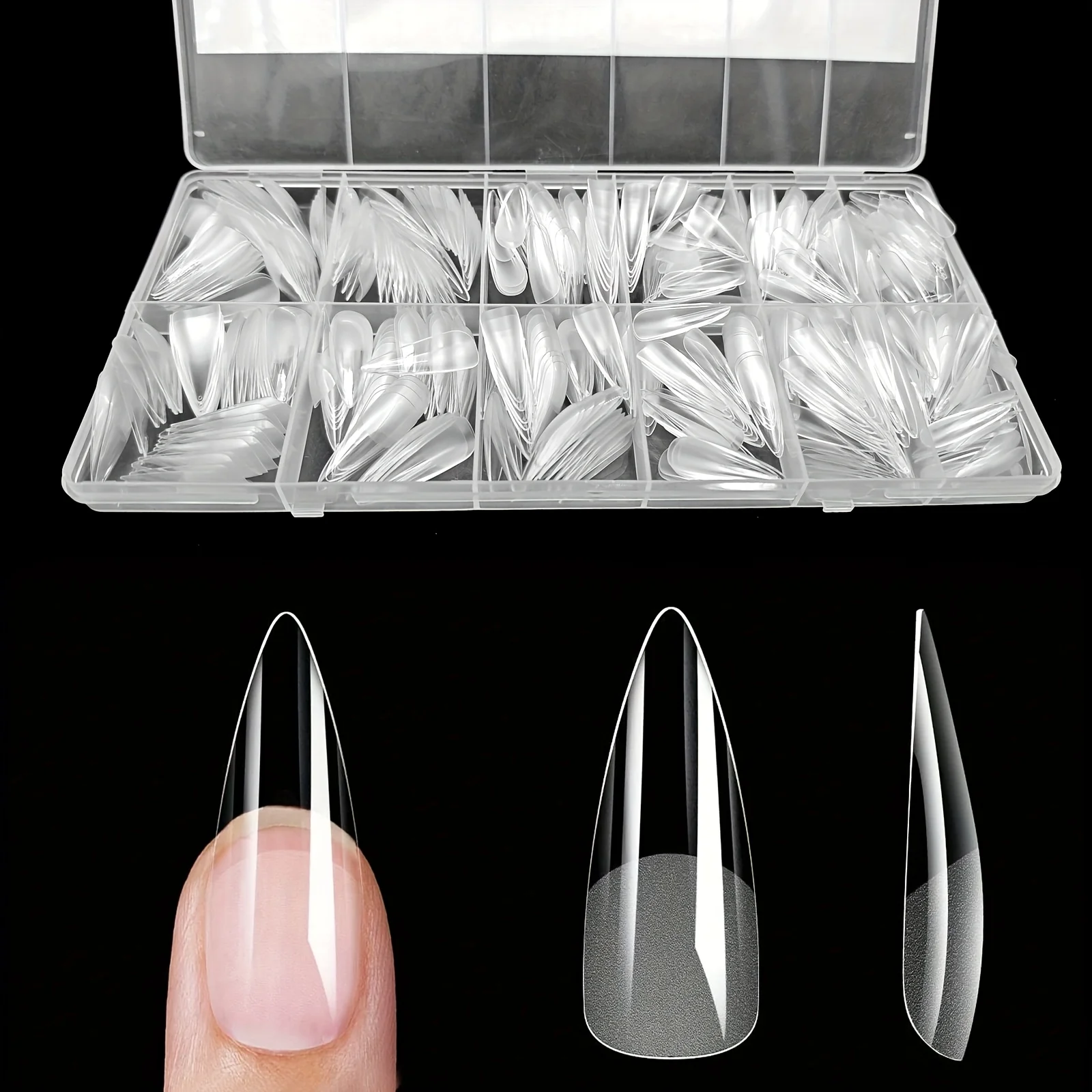 600 stuks valse nageltips semi-matte afwerking amandel Franse doodskist stiletto ovale vierkante vormen met voorrand verdikte vingertoppen