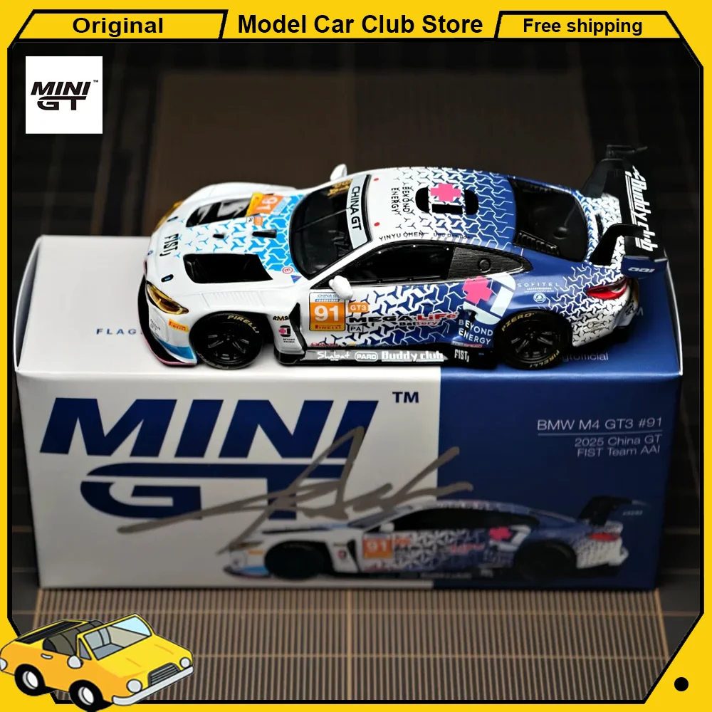 

MINIGT 1:64 # 1108 BMW M4 GT3 # 91 2025 China GT FIST Team AAI Limited Edition Коллекционная модель автомобиля из сплава, миниатюрная литая игрушка