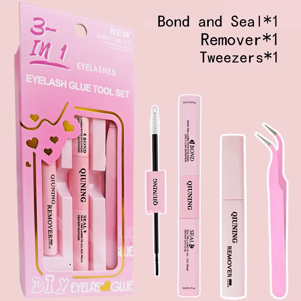 QIUNING Lash Bond and Seal 10ml Individual Lashes Glue  Remover Tweezers False Eyelash Makeup Tool DIY Lash Extension Kit