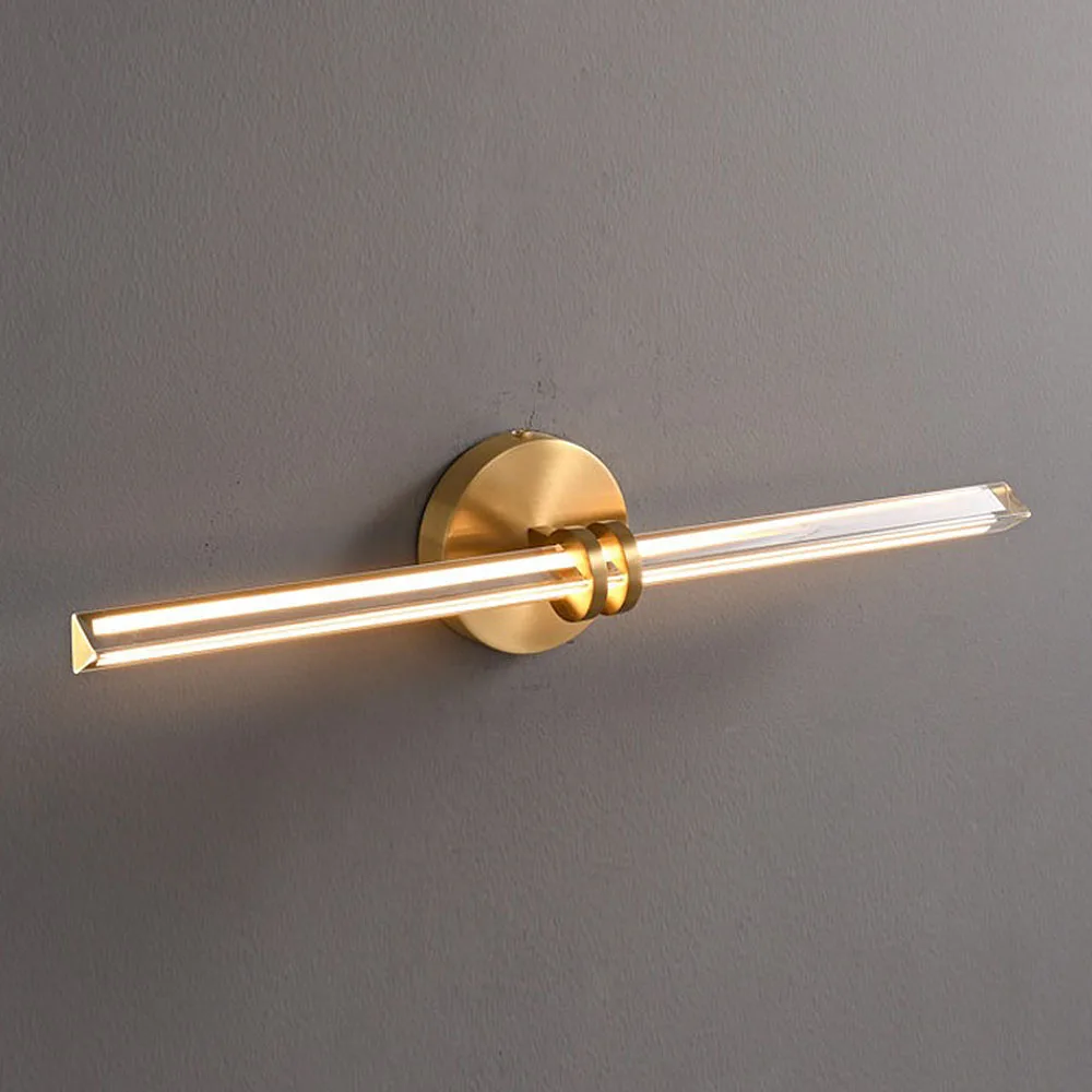 Modern Gold Linear Bathroom Mirror Light Fixture, Crystal Glass LED Wall Sconce for Vanity Makeup Lighting