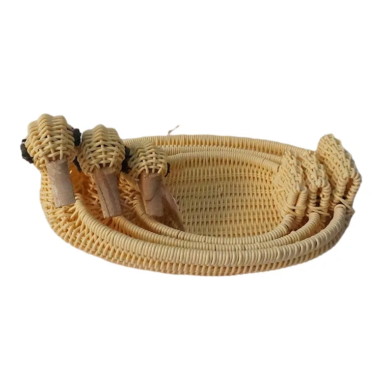 Customized Cute Set Three Duck Boy Imitation Vine Weaving Basket Plastic Weaving Imitation Vine Basket Desktop Storage Basket De