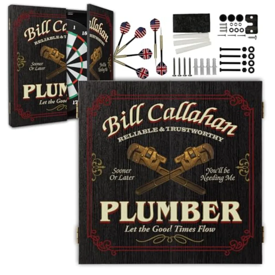 

Personalized Dart Board Cabinet Set with 6 Steel Tip Darts Paper Fibre Dartboard Chalk Eraser 21.5 x 21.5 x 2.75 Occupational M