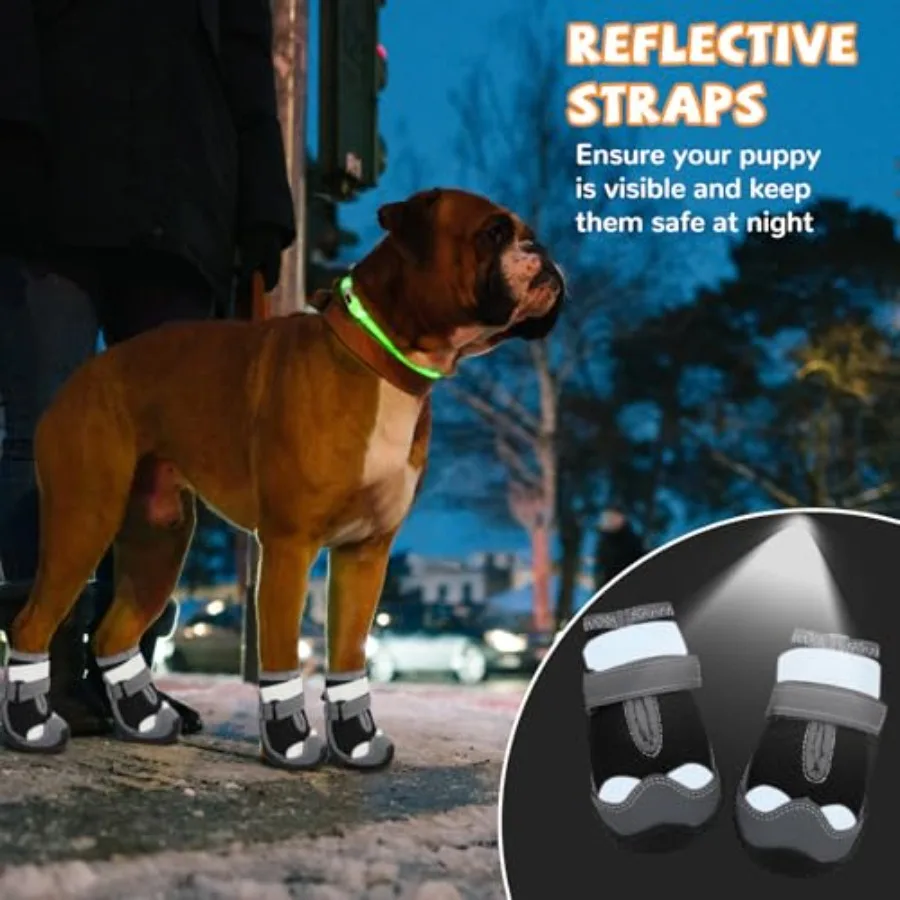 대형 및 중형견을 위한 반사 디테일이 있는 뜨거운 포장도로, 야외 하이킹 및 겨울 눈 보호용 강아지 신발