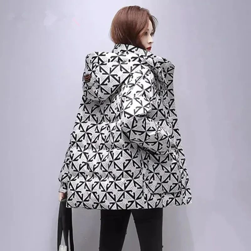 Winter women\'s jacket warm parka medium length down cotton jacket Women coat 2023 new fashionable standing collar hooded jacket