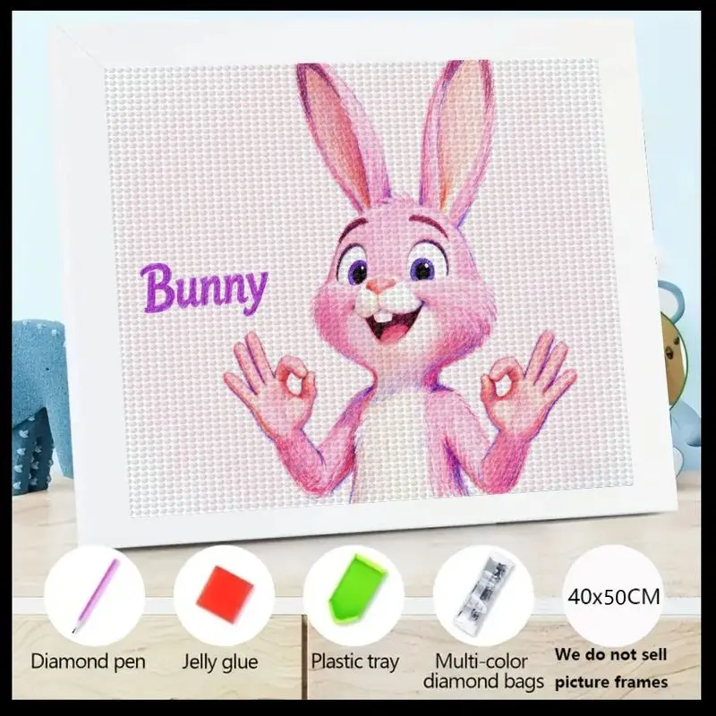 

1 шт., милый розовый мультяшный кролик, 5D набор алмазной живописи, полная дрель, сделай сам, вышивка стразами, мозаика, счастливый веселый кролик, анима