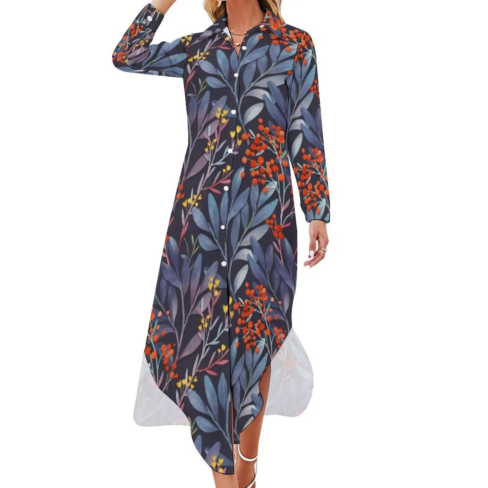

Midnight Long Sleeved Shirt Dress Dress for girls Woman clothing evening dresses women