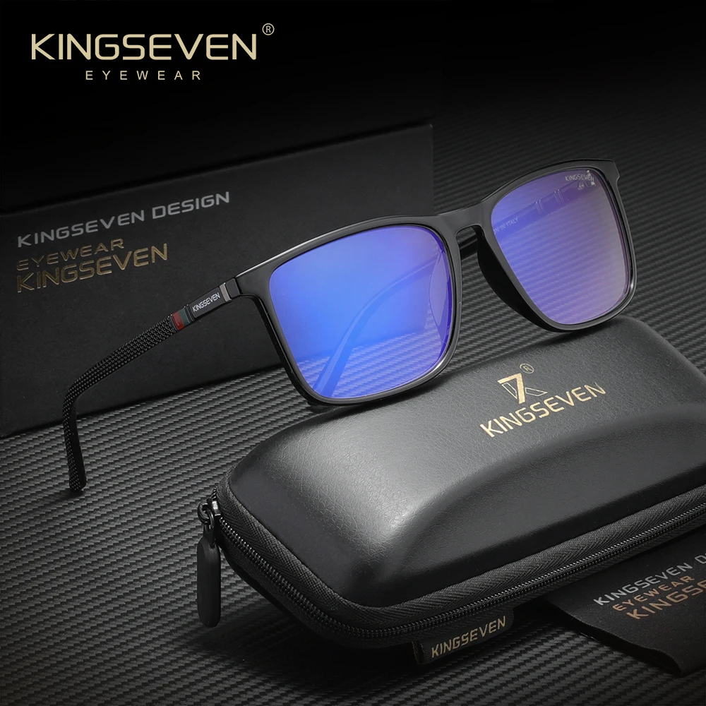 KINGSEVEN Design Blue Light Blocking Men Women Classical Retro Eye Protection Reduces Eye Strain Square Optical Lens Eyeglasses