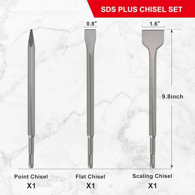 Imagem -04 - Conjunto de Cinzel Sds-plus para Brocas de Martelo Rotativo Broca para Concreto de Alvenaria Cinzéis Planos Ponto Pcs