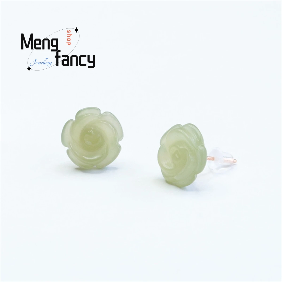 Natural S925 Silver Inlaid Hotan Jade Lake Green Flower Earring Simple Generous Fashion Versatile Exquisite Best Selling Jewelry