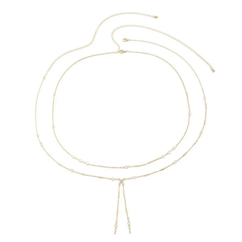 سلاسل بطن بشراشيب بطبقتين للنساء ، لون ذهبي وفضي ، سلسلة خصر وجسم بكيني معدنية للشاطئ ، إكسسوارات مجوهرات متعددة الاستخدامات