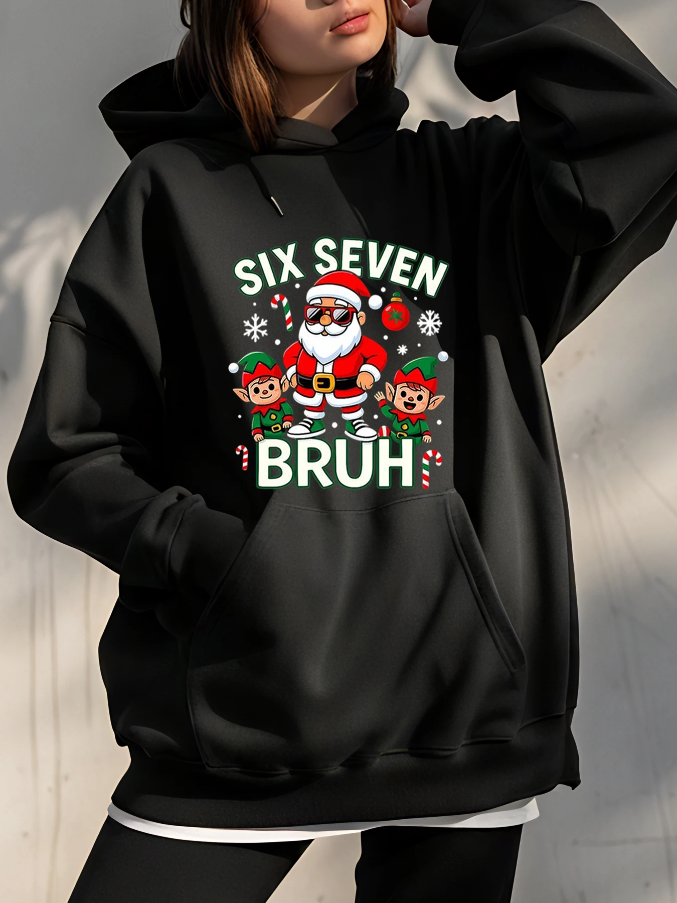 Рождественская толстовка с капюшоном Six Seven Bruh Santa Elf, праздничный дизайн с принтом, повседневная одежда, женская модная уличная одежда
