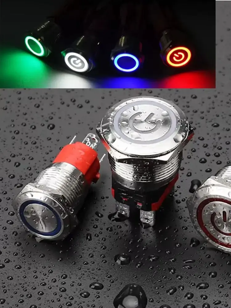 16/19/22/25mm 20A High-Current Metal Pushbutton Switch LED Indicator 3-220V Self-Resetting/Self-Locking Pushbutton Power Start