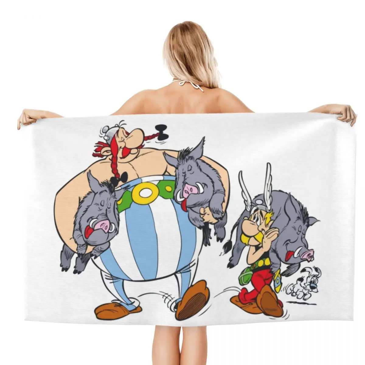 Custom Asterix And Obelix Absorbent Microfiber Bath Beach Towel Quick Dry Cartoon Shower Yoga Towels