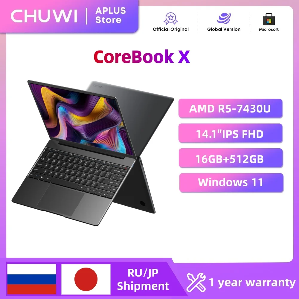 CHUWI CoreBook X Laptop da gioco AMD R5-7430U 16 GB DDR4 RAM 512 GB SSD Schermo FHD da 14,1 pollici Notebook leggero 4,3 GHz Windows 11