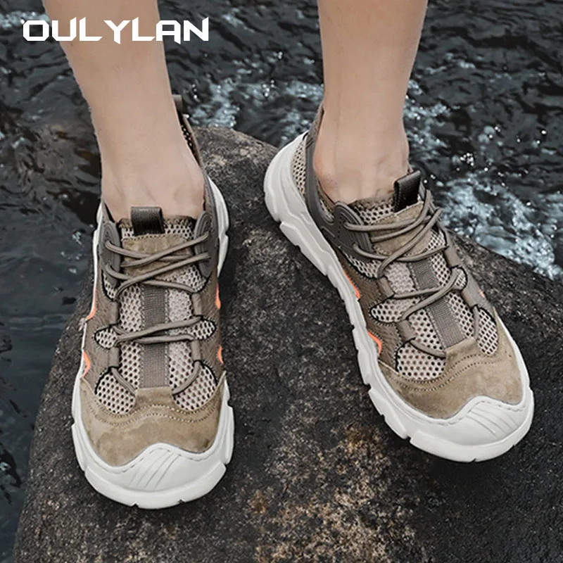 2024 Trendy Mesh Shoes Men's New Summer Breathable Mesh Thin Casual Shoes Outdoor Sports Shoes Hollow Leather Shoes