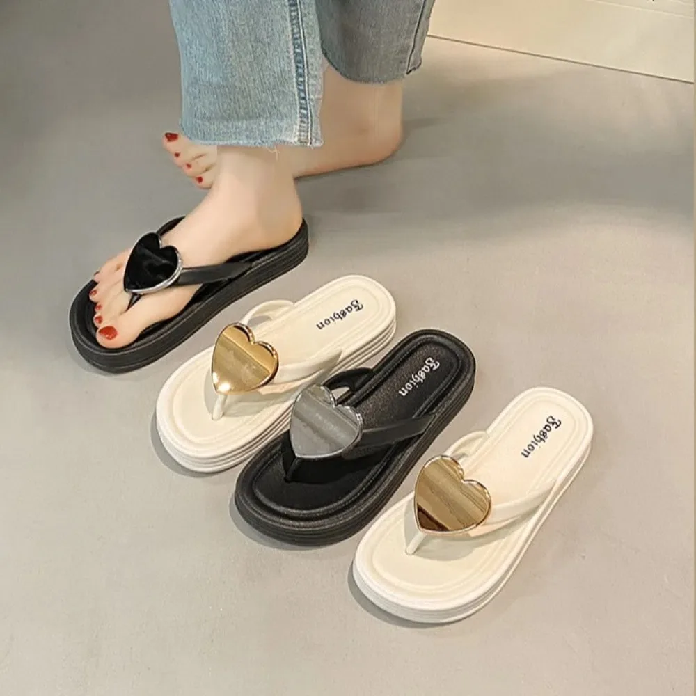 شباشب على شكل قلب معدني مفتوح من الأمام غير قابلة للانزلاق نعل ناعم شباشب للشاطئ أحذية شاطئ PVC صنادل على شاطئ البحر للفتيات #4