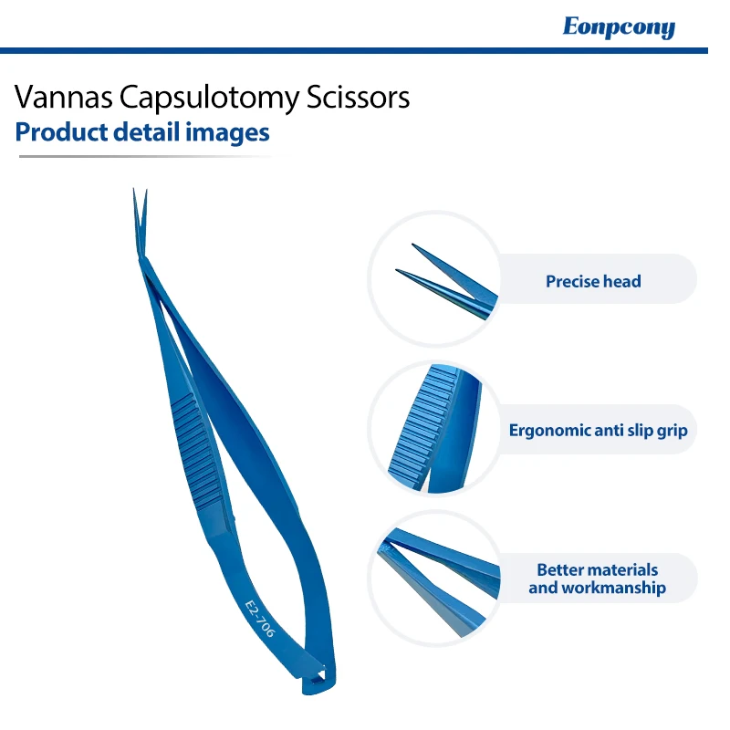 Titanium Alloy Vannas Capsulotomy Scissors, Professional Precision Ophthalmic Microsurgical Dissecting Shears