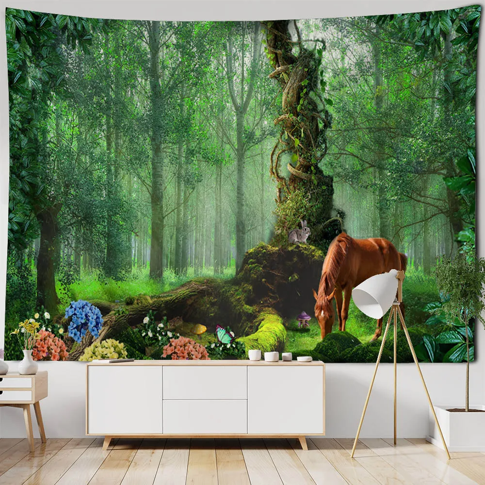 Sonho floresta cabine tapeçaria cena dos desenhos animados parede pendurado kawaii pano de fundo psicodélico bruxaria boêmio decoração do quarto