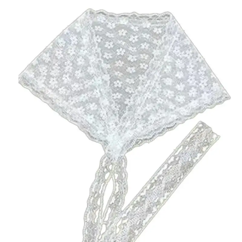 

652F Elegant Lace Trimmed Waist Cincher Tie Headscarf Detachable Mesh Skirt Panel And Multifunctional Scarf