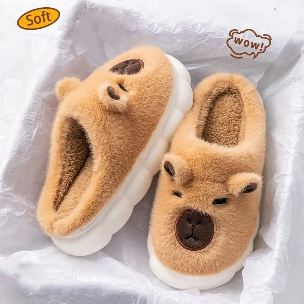 Houseshoes الشتاء كابيبارا النعال رشاقته الدافئة المضادة للانزلاق الكرتون فروي النعال لينة لطيف دفئا المنزل أحذية قطنية زوجين