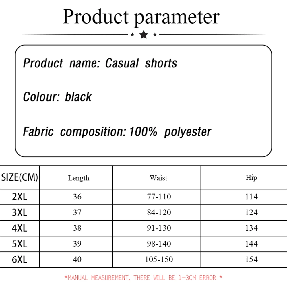 Celana pendek kasual musim panas wanita ukuran Plus decal kain poliester hitam desain ritsleting belakang dekoratif nyaman semuanya