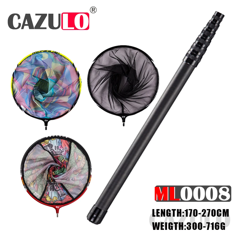 

2022 Fishing Accessories Fly Hand Nets 1.7-2.4m Carbonne Folding Stainless Steel Telescopic Pole Handle Small Mesh Peche En Mer