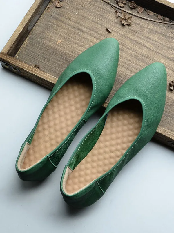 

Artistic Pointed Toe Flat Bottom Women's Shoes Summer Collection Top Layer Cowhide Soft Sole Grandmother Shoes Fashionable