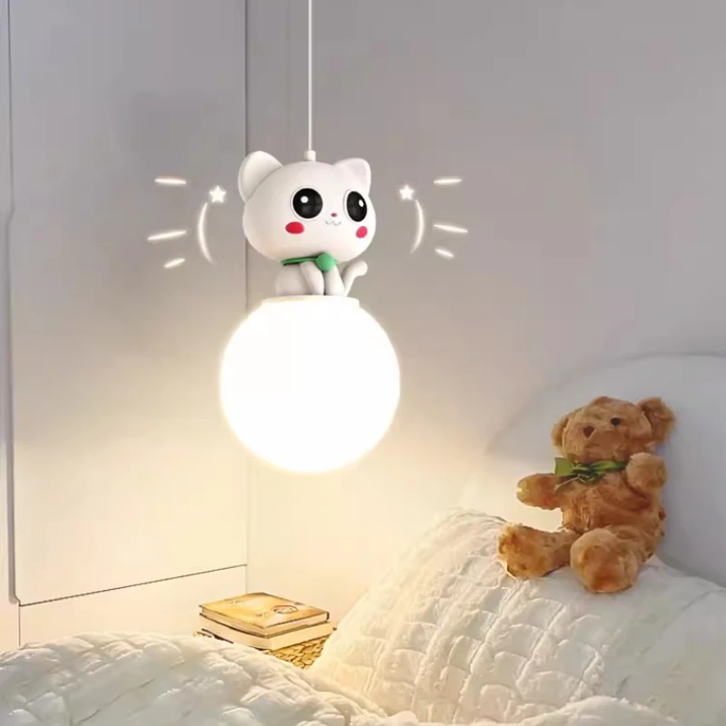 

Cute Kitten Chandeliers LED Children's Room Bedroom Bedside Lamp Modern Cream Style Baby Room Boy Girl Bedroom Kitten Chandelier