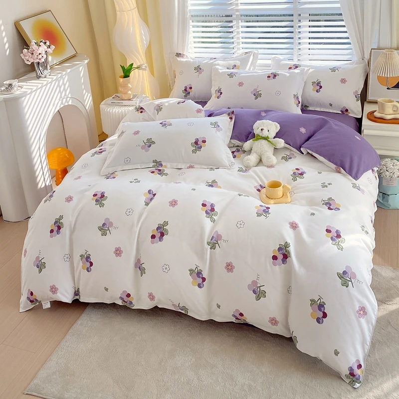 3pc Flower Pattern Duvet cover Set,No Core,Skin-Friendly Breathable Soft Polyester Material, Suitable For All Seasons Bedding