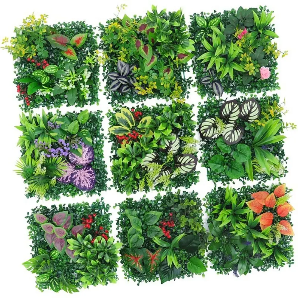 DIY Artificial Plant Wall Panel Lifelike 25*25cm Simulation Maple Plant Sheet Green No Watering Fake Green Grass Mat