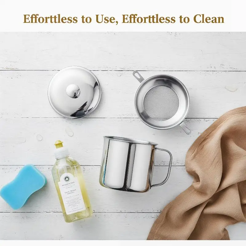 Stainless Steel Oil Filter Pot Kitchen Oil Container Can With Fine Mesh Strainer For Home Kitchen Frying Oil Storage Reuse