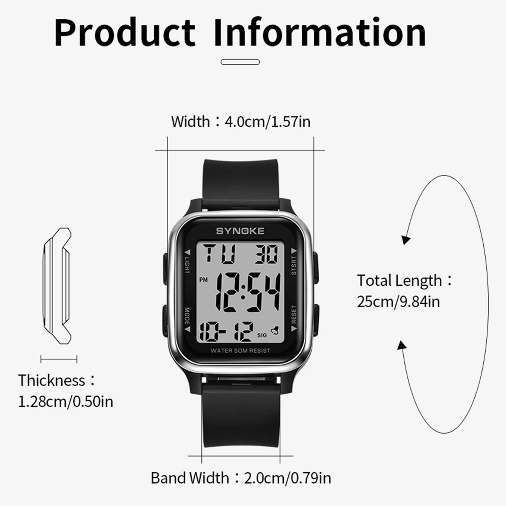 Fashion Sport Watch Men Multifunctional Square Electronic Watches Students Clock Digital Wristwatch For Male