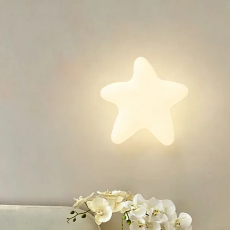 Modern Nordic Star Shaped LED Wall Lamp 3 Color Switchable Cute Sconce For Kids Bedroom Creative Home Decor Lighting Fixture
