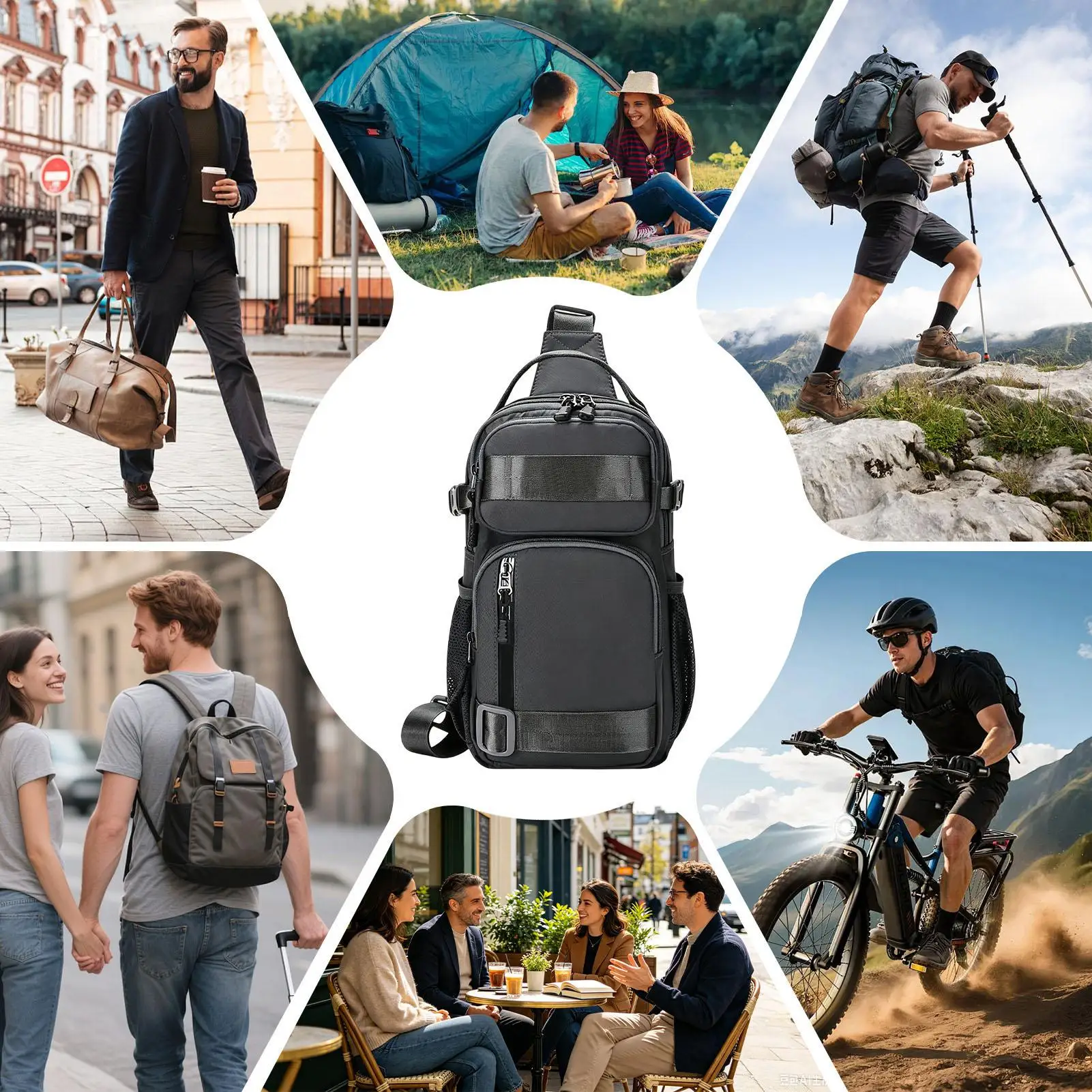 Cross Body Sling Bag Adjustable Oxford Cloth Casual Lightweight Pouch Over The Shoulder Bags For Commuter Cycling Gym Sports