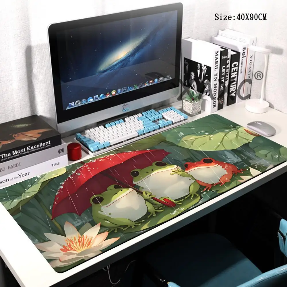 HYBXAXC Cute Kawaii Frogs Theme Game Mat for Card Games, Sturdy Rubber Gaming MousePad Non-Slip DeskPad for Lovely Cartoon Decor