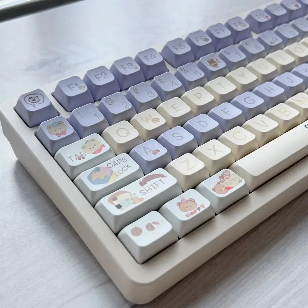 96-keycaps น่ารักสัตว์น้อยขายหมีสำหรับคีย์บอร์ดภายใต้87 Keys KTA PBT DIY แป้นพิมพ์กลไกสีม่วงสีเขียว