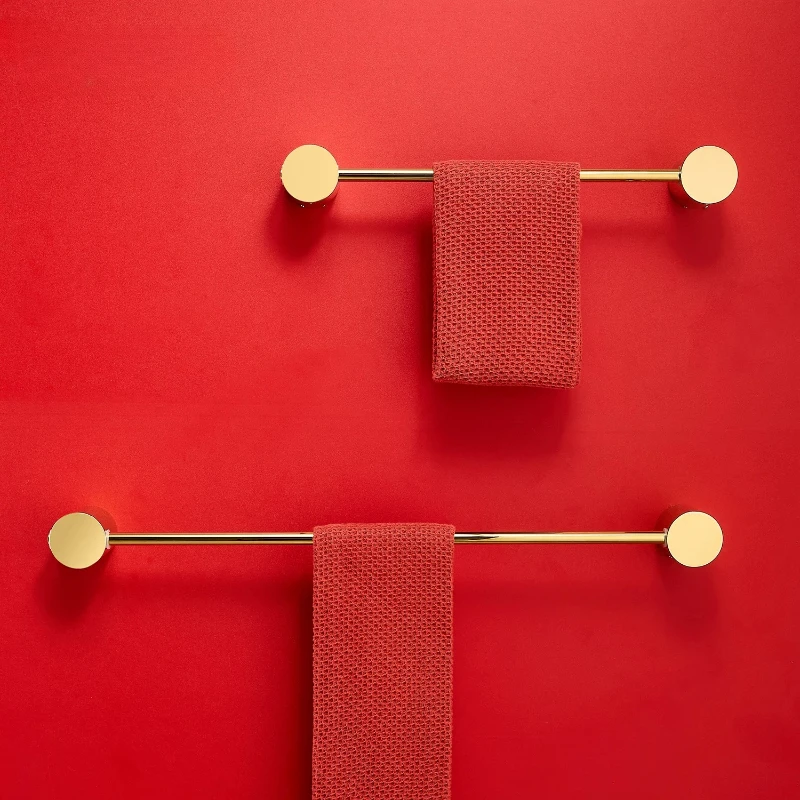 

Golden Brass Towel Bar No Drill Wall Mount Hanger Single Rod Bath Shelf Modern Washroom Organizer for Towel Arrangement