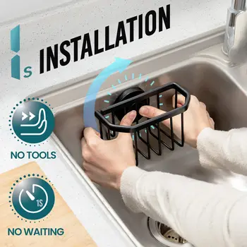TAILI 스펀지 거치대, 강력한 흡입 컵, 싱크대 내부 스폰지 캐디, 탈착식 스폰지, 녹슬지 않는 알루미늄, 브러쉬 