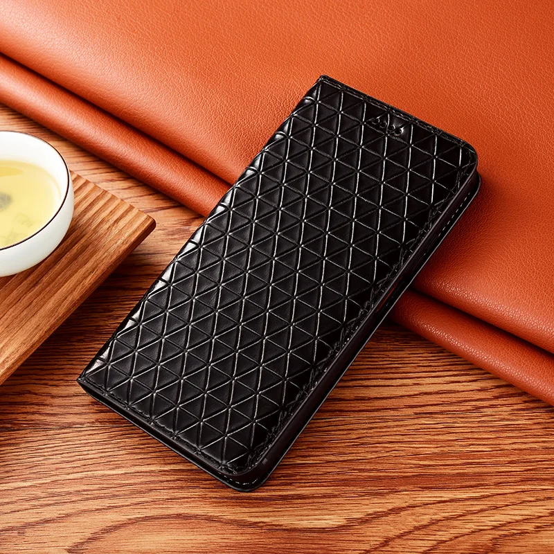 

Grid Pattern Genuine Leather Magnetic Flip Case For vivo X20 X21 X21i X23 X27 X30 X50 X50e X51 Pro Plus Lite UD Wallet Cover