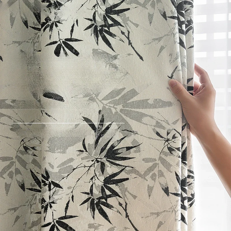 Antike chinesische elegante Fenstervorhänge Bambus Jacquard Tuschemalerei Schlafzimmervorhänge Farbe gewebt Baumwolle Leinen High-End-Vorhänge