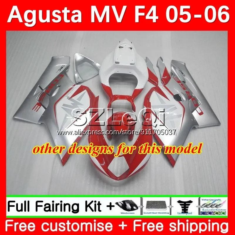 Body + Decal For Agusta MV F4 R312 750S 1000 R 750 1000CC 1000R 05 06 20No.84 MVF4 312 1078 1+1 2005 2006 Silvery Red Fairings