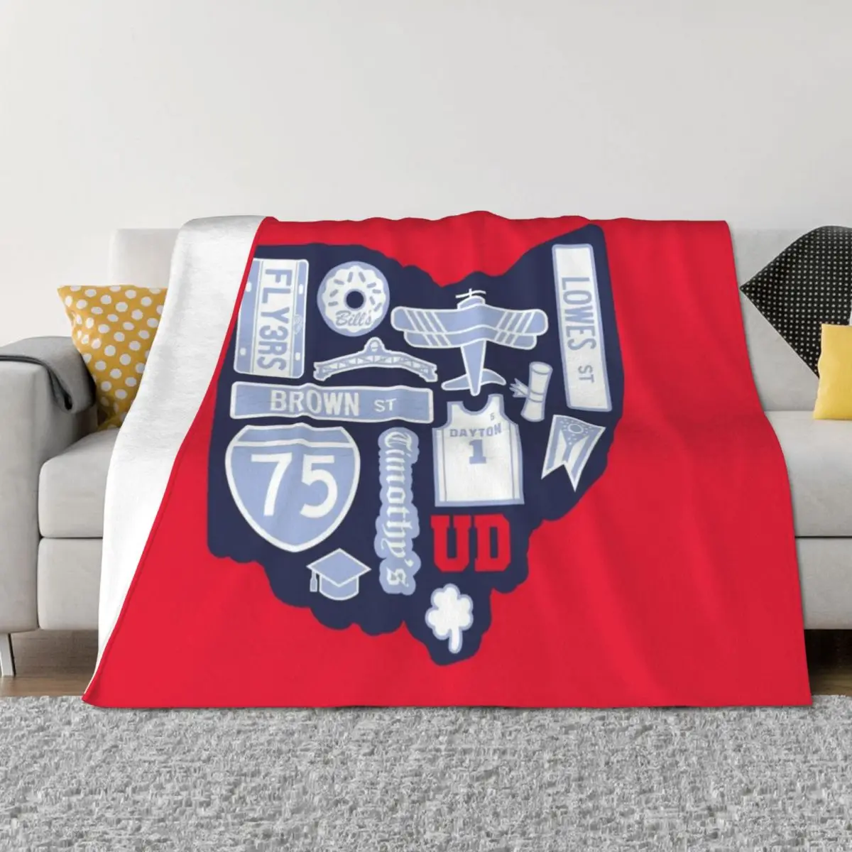 

University of Dayton Flyers Ohio State Throw Blanket Decorative Sofas Flannel Fabric Quilt Comforter Blankets