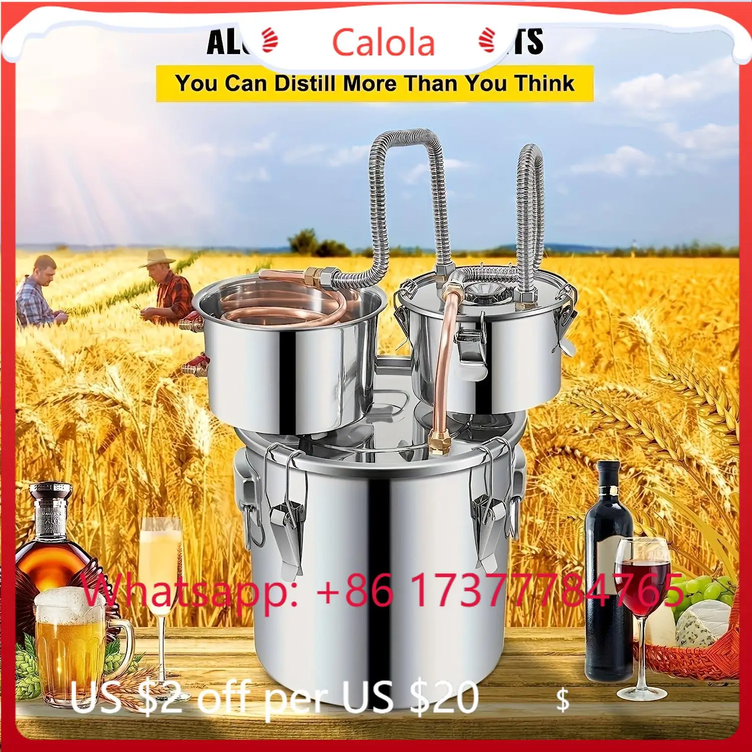 Easy Operate Home Alcohol Distiller Kit Food-Grade Stainless Steel Homebrew Maker