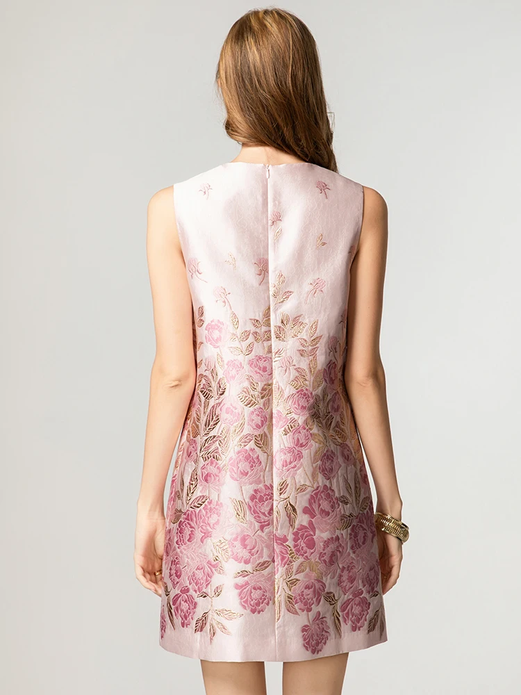 DSFACAIRIJ ผู้หญิงคริสตัลประดับด้วยลูกปัด Jacquard ชุดมินิ O-คอ Vintage เสื้อกั๊กแฟชั่นฤดูร้อนสําหรับหญิง