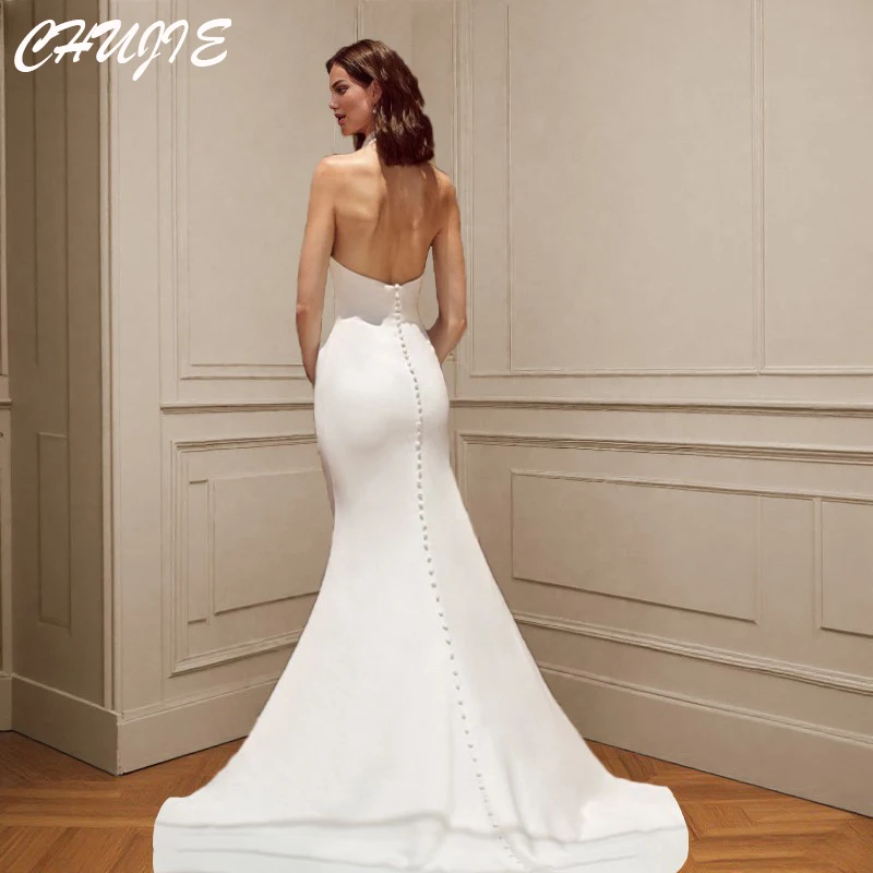 Halter Blanc Dos Nu Élégant Robe De Mariée Exquise Personnalisé Grande Taille Robes De Mariée Avec Train Сruzдебное pлаerja
