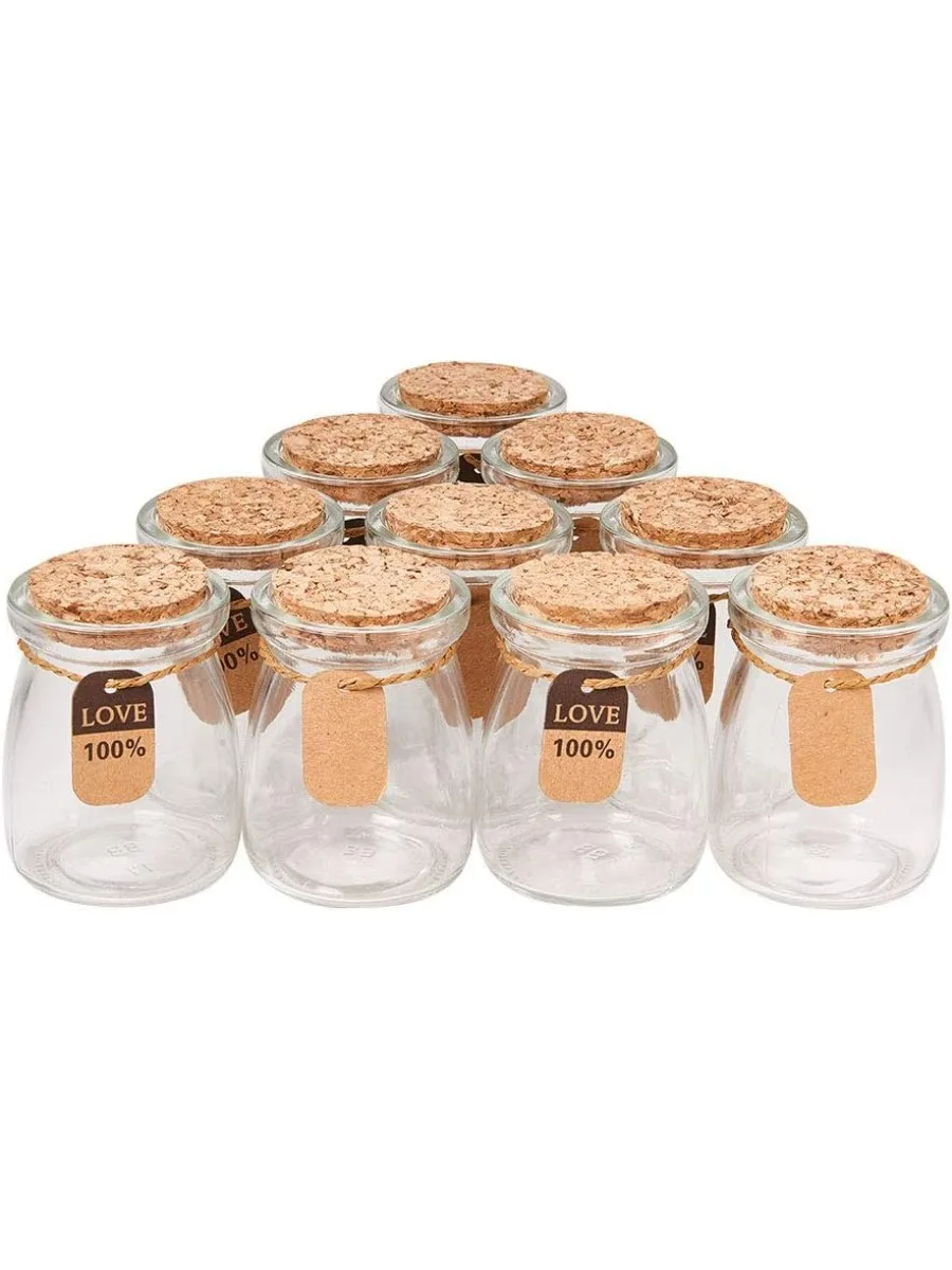10 عبوات من برطمانات حفلات الزفاف الزجاجية المفضلة مع أغطية الفلين وعلامات التسمية وسلسلة لصنع الشموع مجموعة توابل الحلوى والصدف
