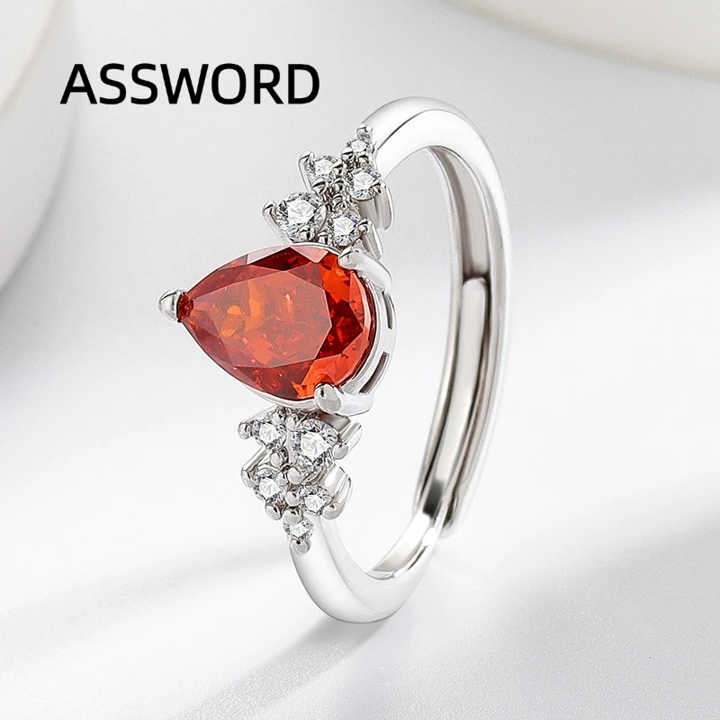 925 Sterling Silver Pear Cut Multicolor CZ Ring Women Crown Split Shank Engagement Wedding Band Birthstone Jewelry Gift