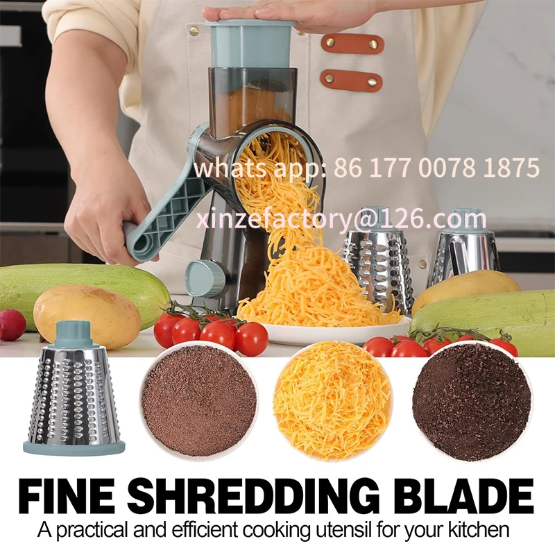 Customizable 3 in 1 Rotary Cheese Grater Versatile Manual Vegetable Slicer Peanut Nuts Grinder Cheese Vegetable Shredder