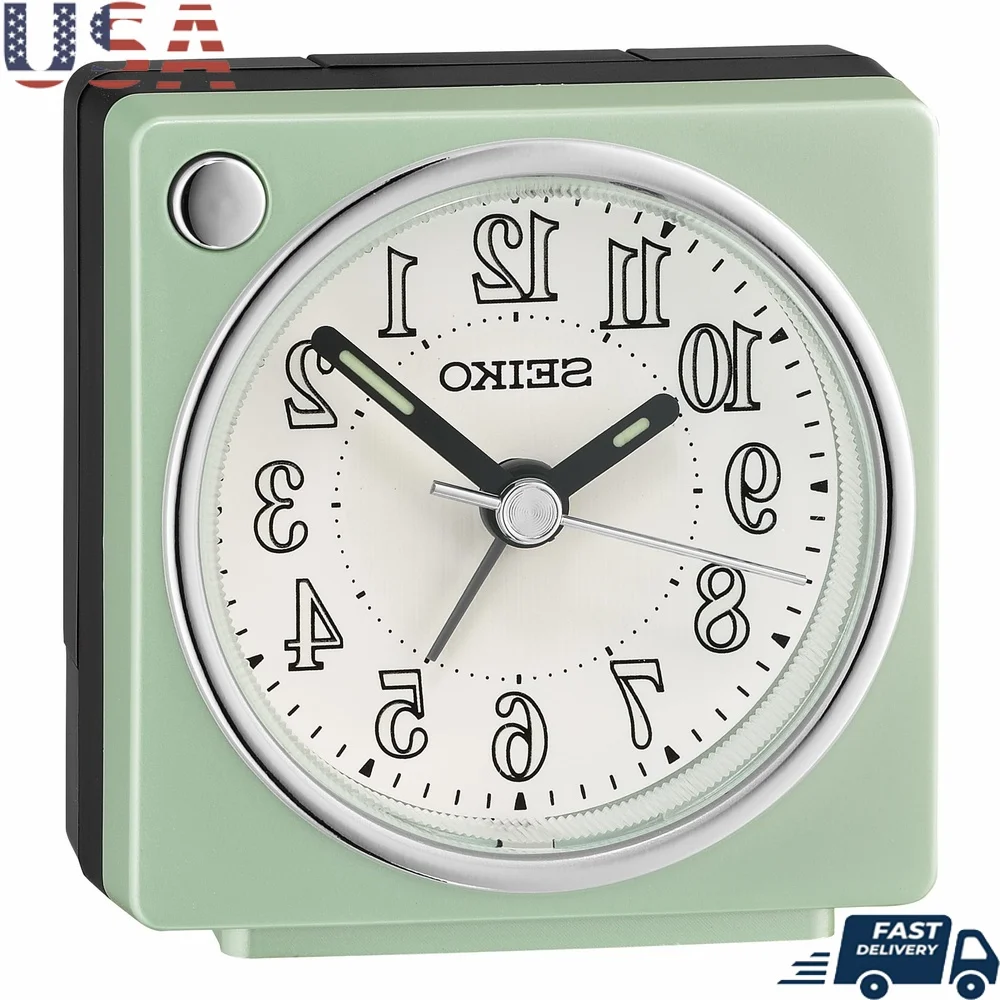 

Cute Analog Beep Alarm Clock Travel Size Snooze Function Quiet Sweep LumiBrite Hands Desk Decor Battery Included