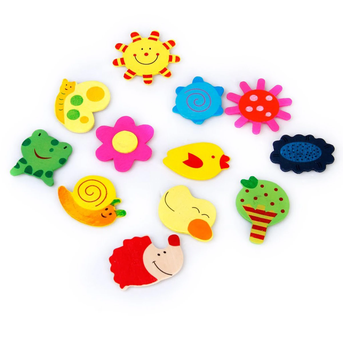 

48 Pcs Fridge Magnets Refrigerator Stickers Cartoon Magnetic Decorations Wood Material Kids Education Learning Toys Home